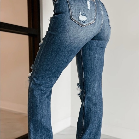 NanaMacs Blue Flare Jeans with Vintage Distressing - Picture 2 of 2